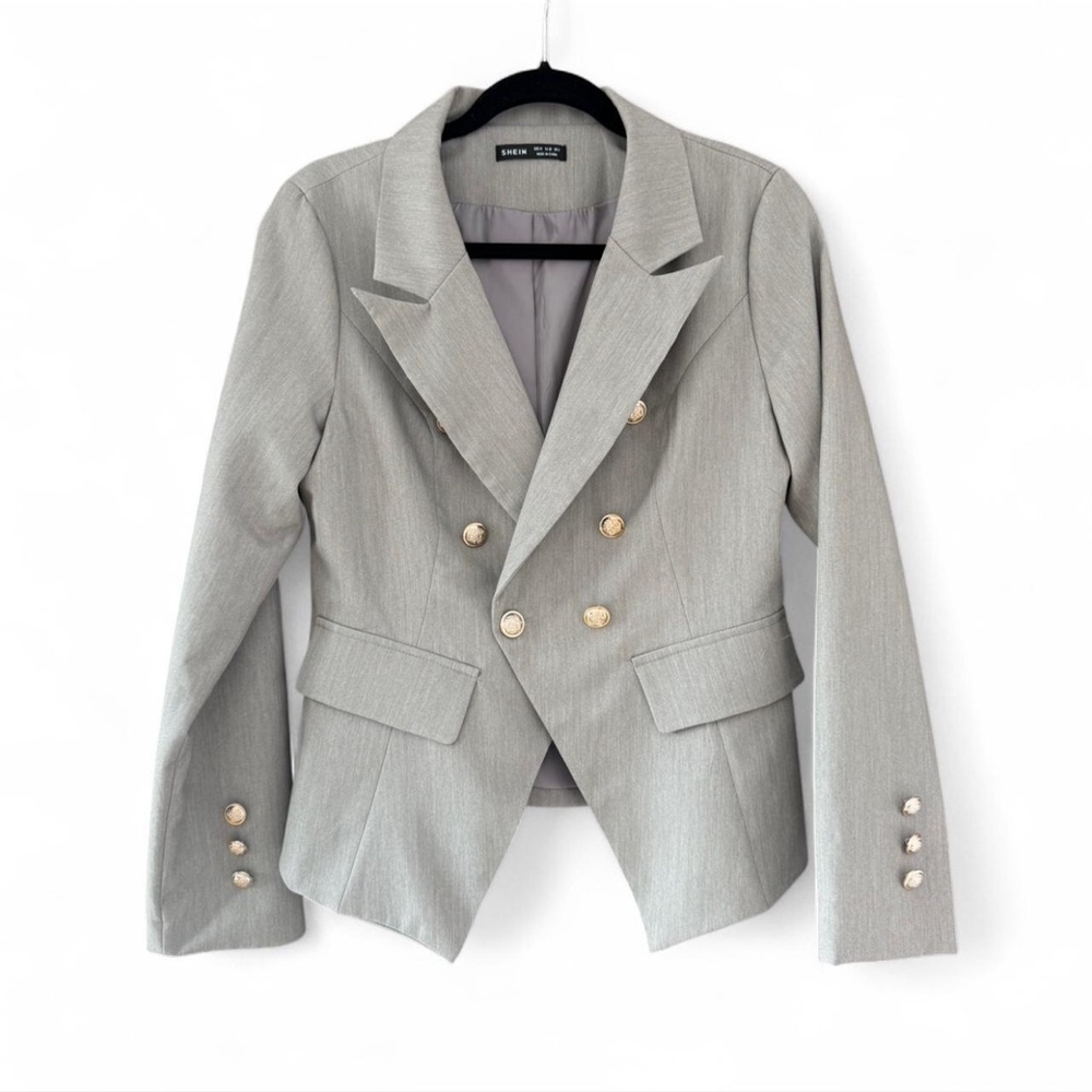 Light Gray Blazer with Gold Accents